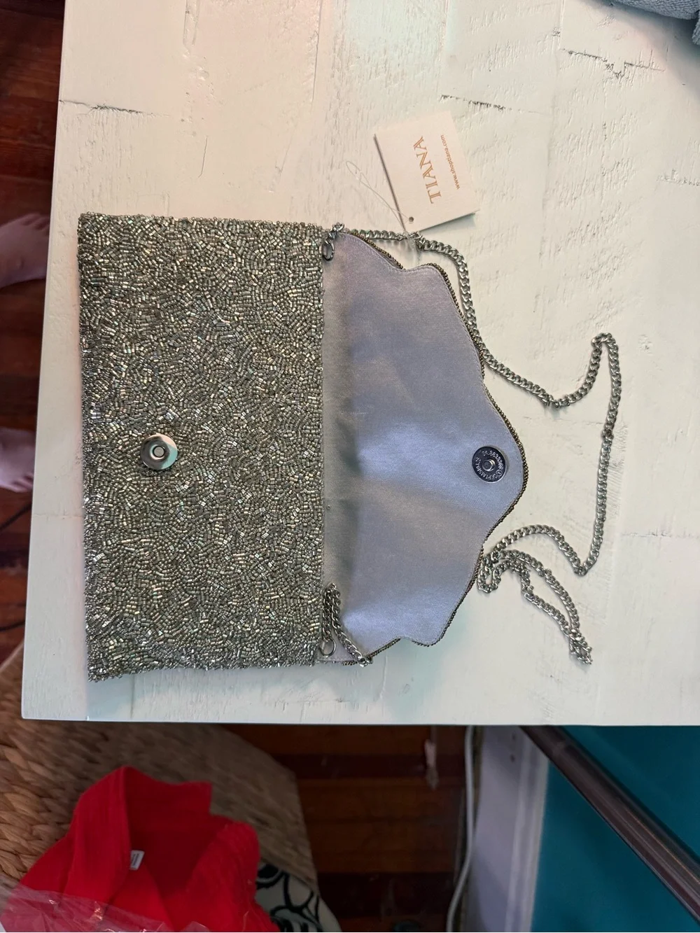 Tiana Beaded Silver Bee Clutch Purse